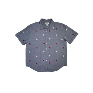 Teddi Women's Blue Plaid Embroidered Short-Sleeved Blouse